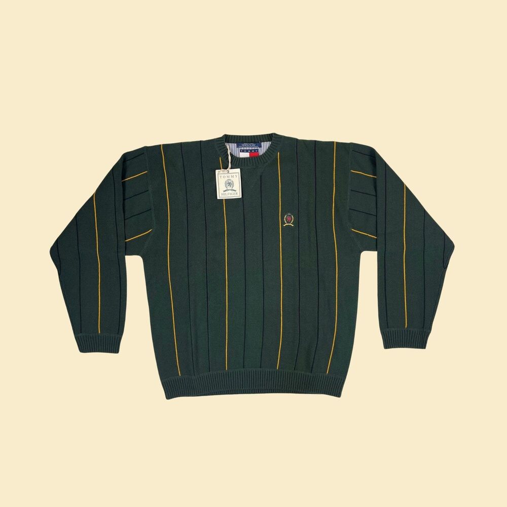Vintage 90s/Y2K Tommy Hilfiger XL green sweater, new old stock (w/ tags)